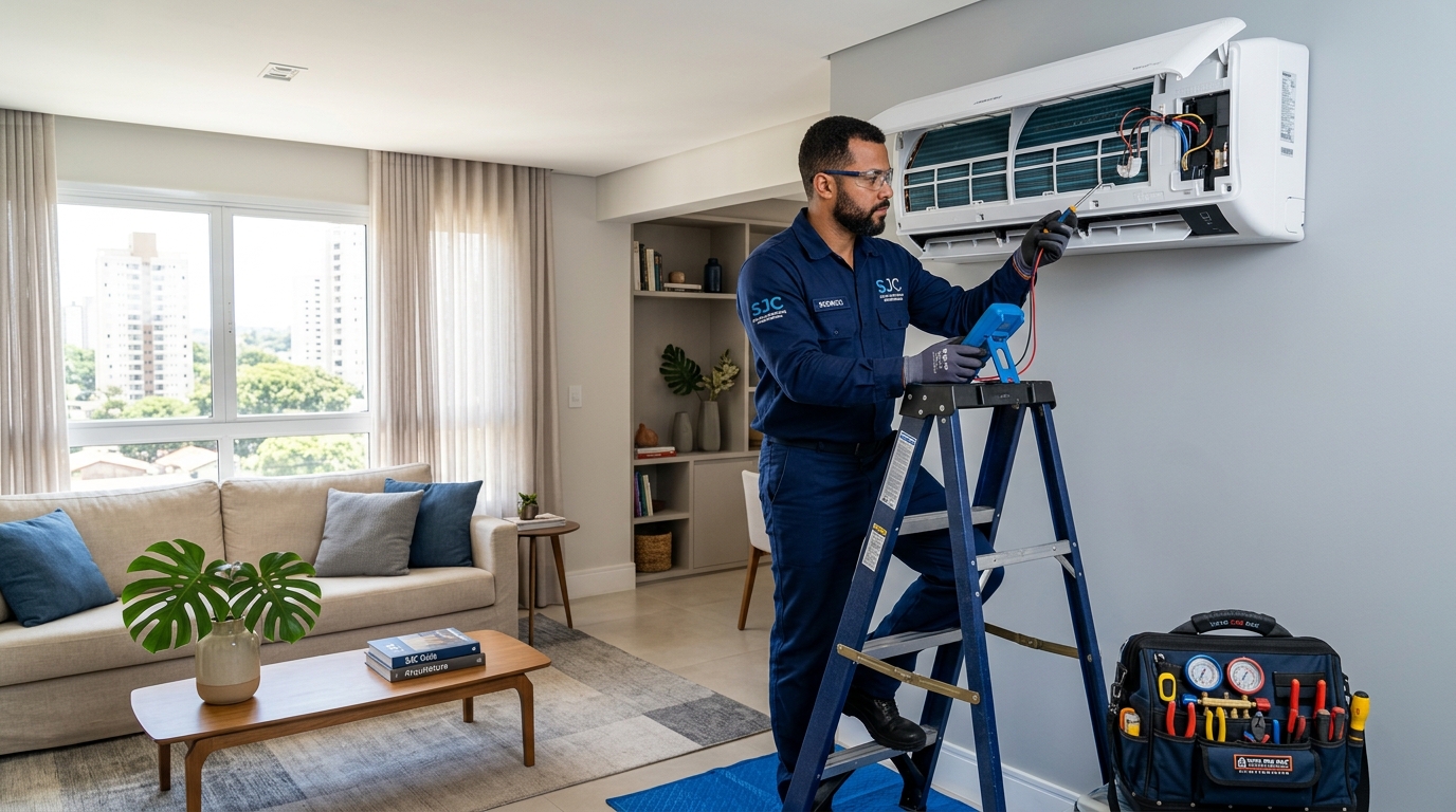 Técnico Clima Prime em atendimento de ar-condicionado em São José dos Campos